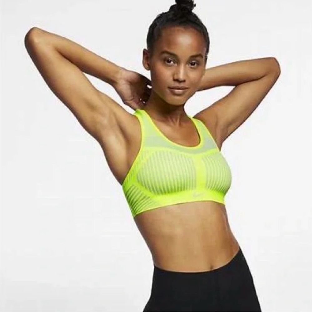 Nike FE/NOM Flyknit Womens Yellow Gray High Support Sports Bra S